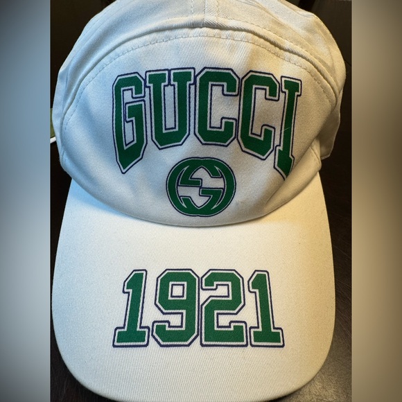 New Gucci GG Logo White Green Baseball Hat Size L - Picture 3 of 12